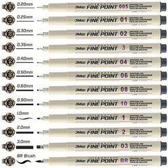 12Pcs Line Markers Plastic Drawing Pens Fine Point Line Painting Pens