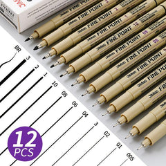 12Pcs Line Markers Plastic Drawing Pens Fine Point Line Painting Pens