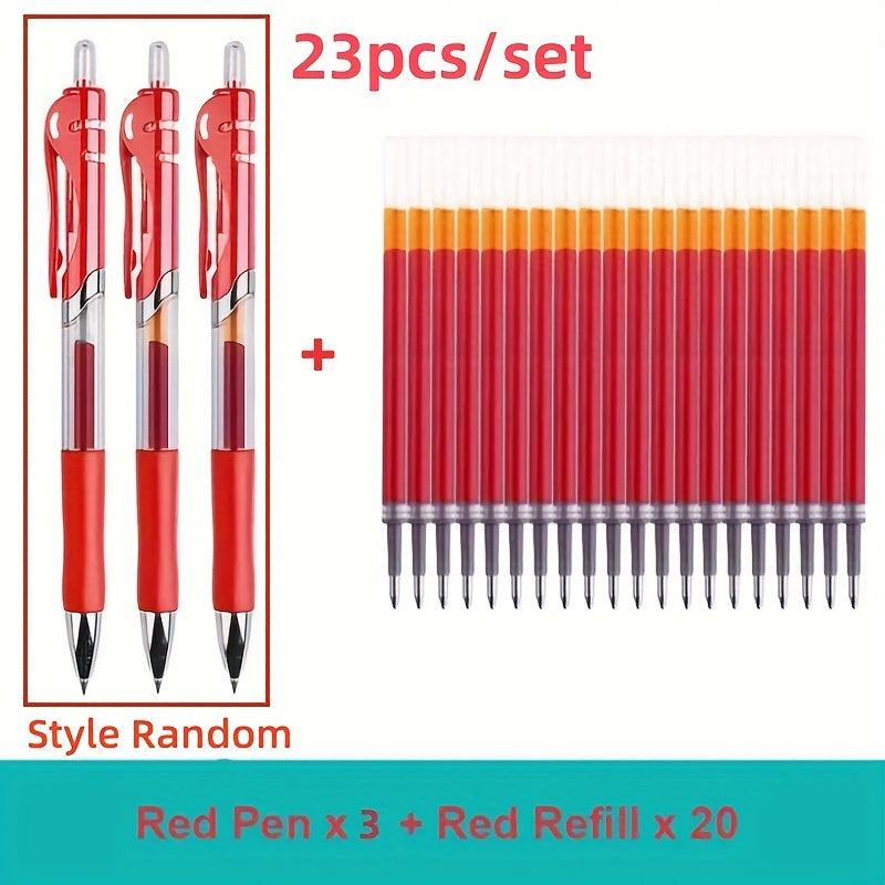 23pcs Retractable Ballpoint Pen 0.5mm Red Replaceable Refill School Supplies