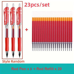 23pcs Retractable Ballpoint Pen 0.5mm Red Replaceable Refill School Supplies