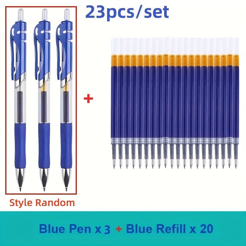 23pcs Retractable Ballpoint Pen 0.5mm Red Replaceable Refill School Supplies