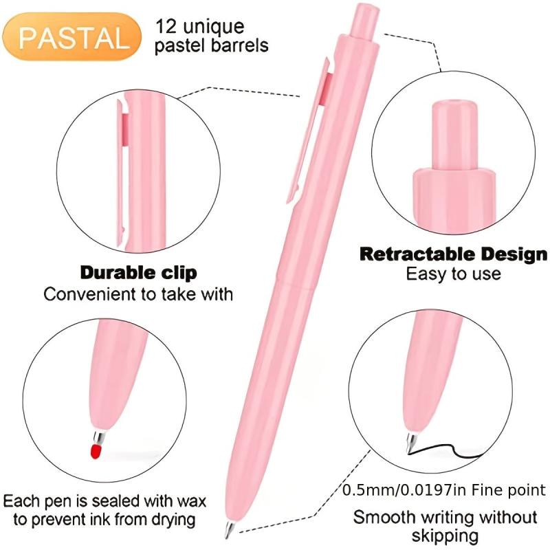 12pcs Pastel Retractable Gel Pens 0.5mm Ink School Supplies Stationary