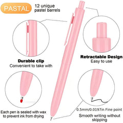 12pcs Pastel Retractable Gel Pens 0.5mm Ink School Supplies Stationary