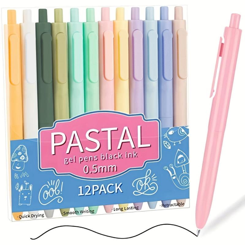12pcs Pastel Retractable Gel Pens 0.5mm Ink School Supplies Stationary