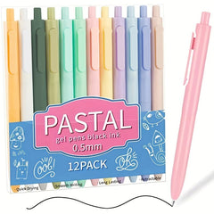 12pcs Pastel Retractable Gel Pens 0.5mm Ink School Supplies Stationary