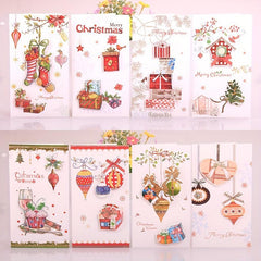 8pcs Merry Christmas Greeting Cards Envelopes Golden Stamping Applique DIY Xmas