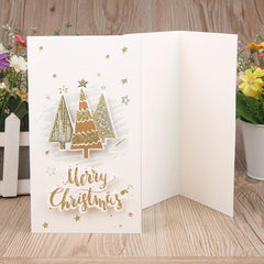 8pcs Merry Christmas Greeting Cards Envelopes Golden Stamping Applique DIY Xmas
