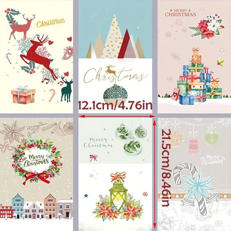 8pcs Merry Christmas Greeting Cards Envelopes Golden Stamping Applique DIY Xmas