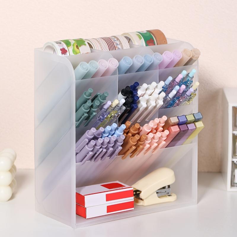 Transparent Frosted Pen Holder 13 Grids Large Capacity Multifunctional Storage