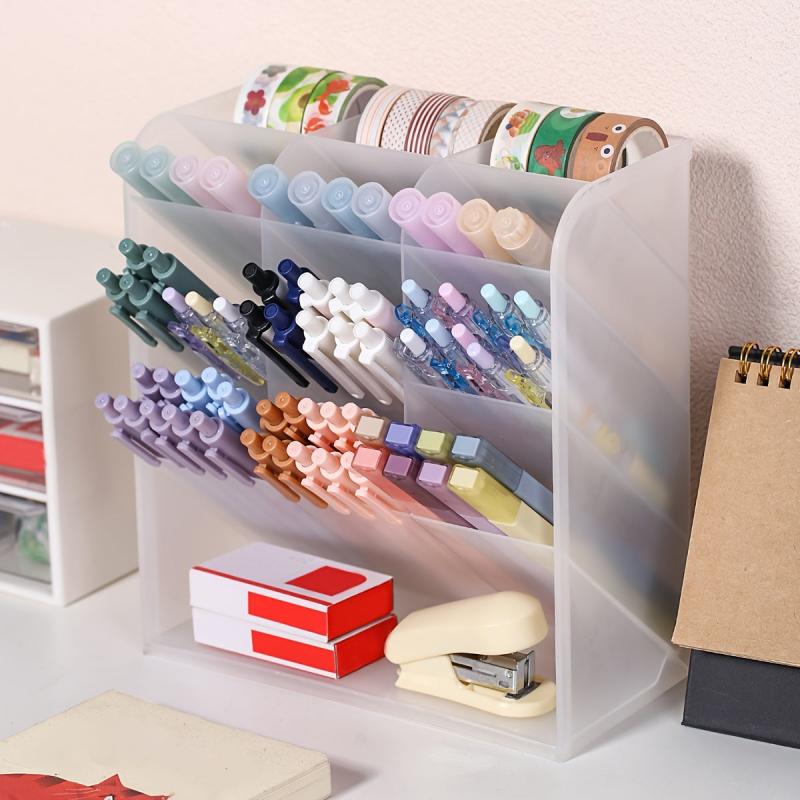 Transparent Frosted Pen Holder 13 Grids Large Capacity Multifunctional Storage