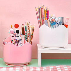 Large Capacity Rotating Pen Holder with Divided Storage Box