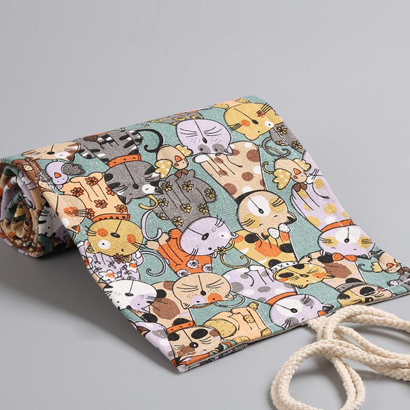 Custom Print Canvas Craft Pencil Bag with 24 Grid Storage