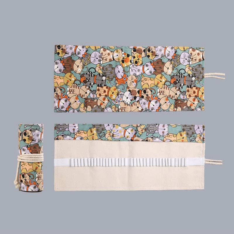 Custom Print Canvas Craft Pencil Bag with 24 Grid Storage