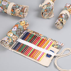 Custom Print Canvas Craft Pencil Bag with 24 Grid Storage