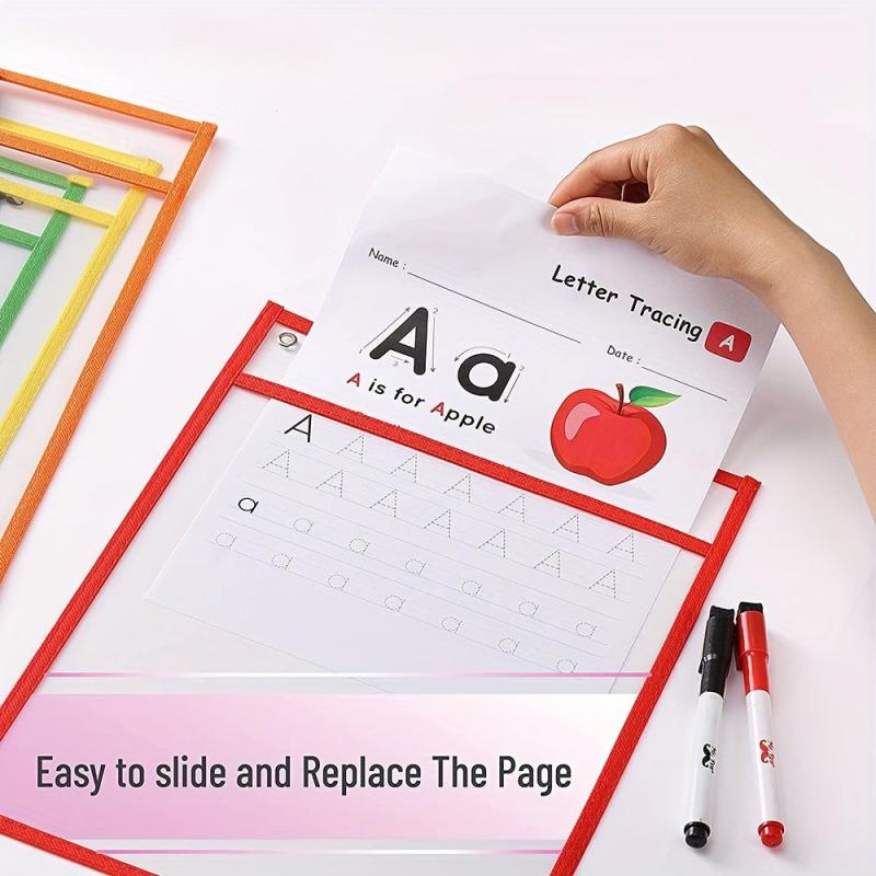 6pcs Oversized Reusable Dry Erase Pocket Sleeves for Teachers & Students