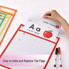 6pcs Oversized Reusable Dry Erase Pocket Sleeves for Teachers & Students