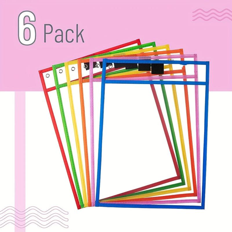 6pcs Oversized Reusable Dry Erase Pocket Sleeves for Teachers & Students
