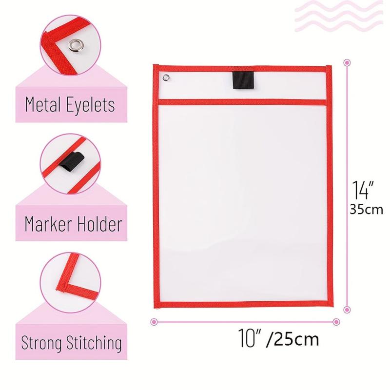 6pcs Oversized Reusable Dry Erase Pocket Sleeves for Teachers & Students