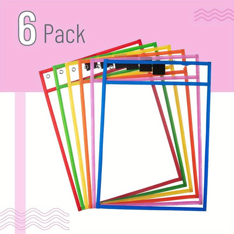 6pcs Oversized Reusable Dry Erase Pocket Sleeves for Teachers & Students