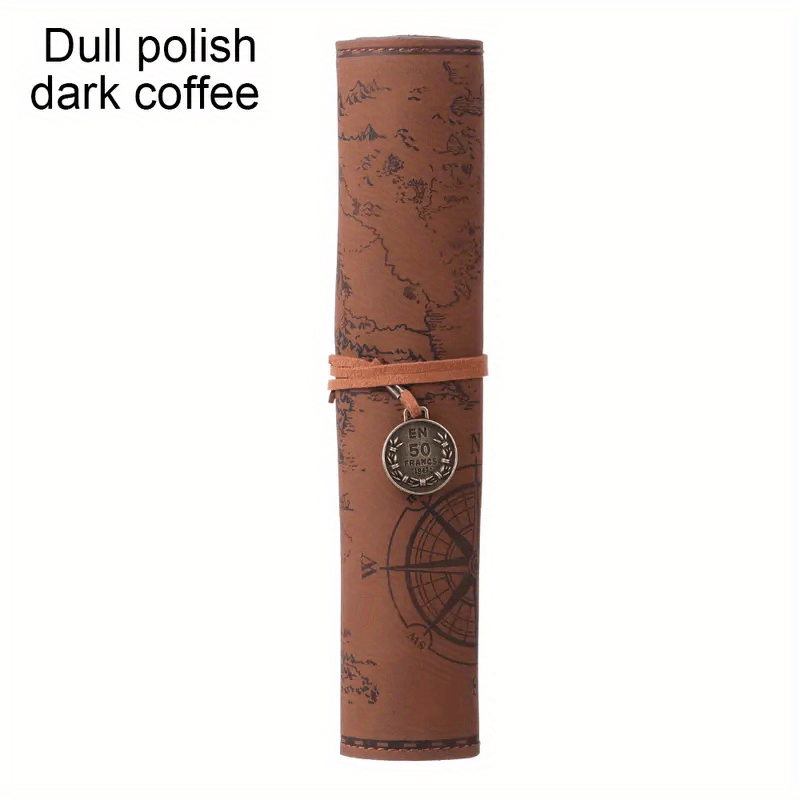 Vintage Treasure Map Roll Pencil Case Leather Large Capacity Stationery Box