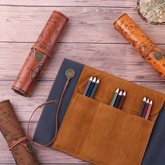 Vintage Treasure Map Roll Pencil Case Leather Large Capacity Stationery Box