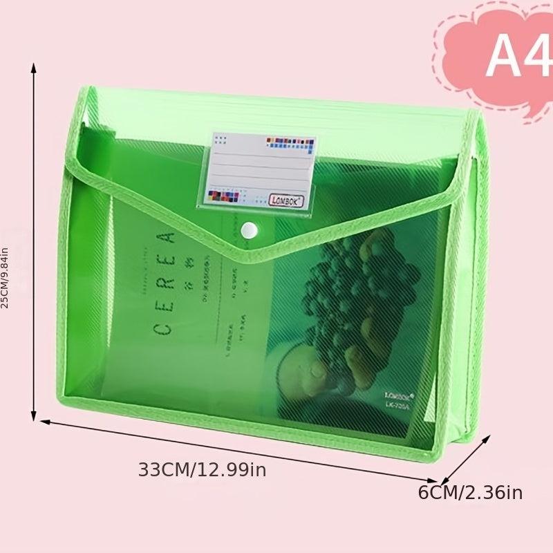 Large Capacity A4 File Bag Waterproof Transparent Button Bag