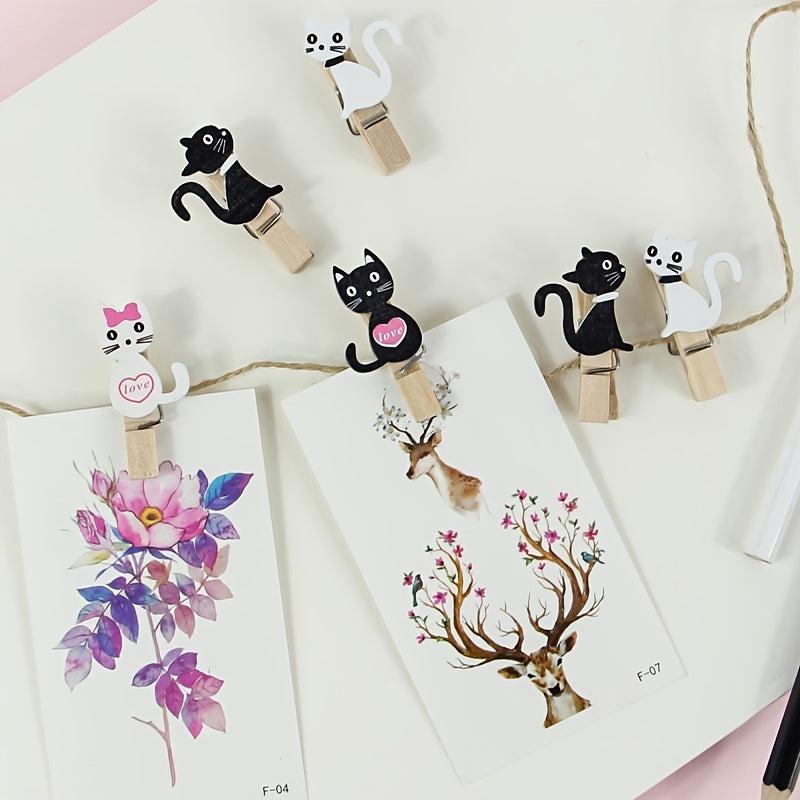 10pcs Cartoon & Cat Memo Clip 1.37in 0.78in w/ Hemp Rope