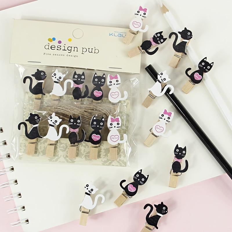10pcs Cartoon & Cat Memo Clip 1.37in 0.78in w/ Hemp Rope