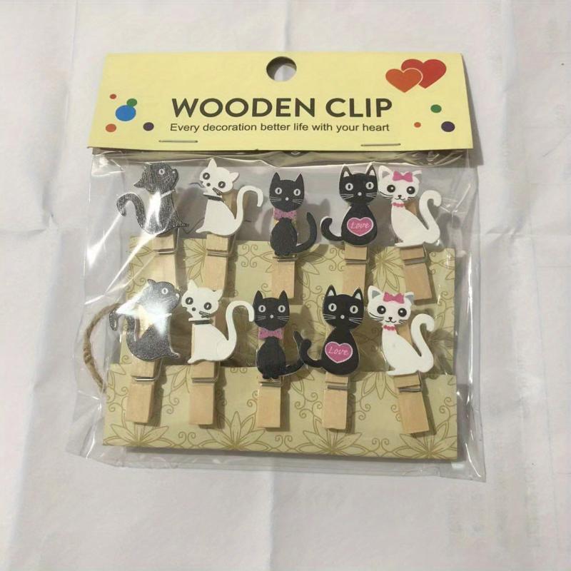 10pcs Cartoon & Cat Memo Clip 1.37in 0.78in w/ Hemp Rope