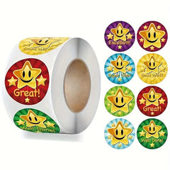 500 Happy Face Teacher Reward Stickers Roll
