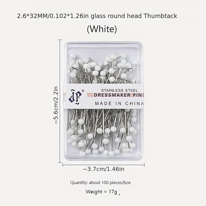 100pcs Sewing Pins With Colored Ball Glass Heads