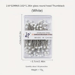 100pcs Sewing Pins With Colored Ball Glass Heads