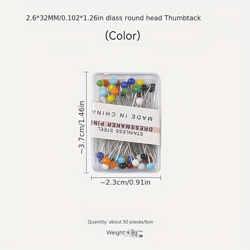 100pcs Sewing Pins With Colored Ball Glass Heads