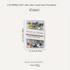 100pcs Sewing Pins With Colored Ball Glass Heads