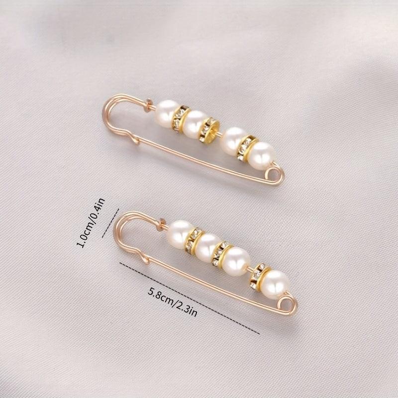 2 Pack Faux Pearl Waist Safety Pin Brooch for Pants Dress Skirt