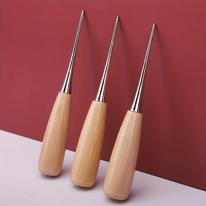 Wooden Handle Sewing Awl Pin Punching Hole Maker Stitching Awl Kit