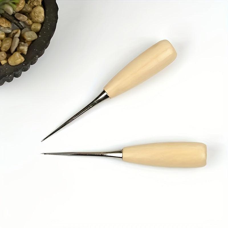 Wooden Handle Sewing Awl Pin Punching Hole Maker Stitching Awl Kit