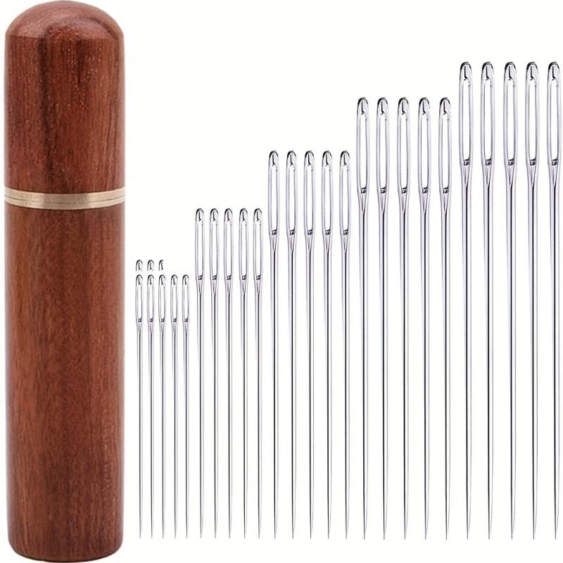 25pcs Large Eye Sewing Needles With Needle Case