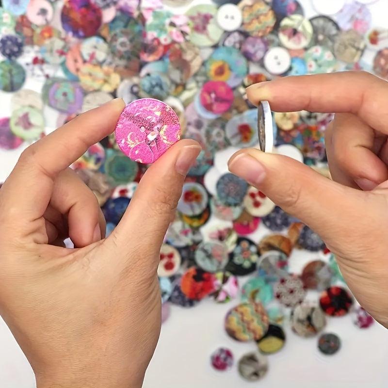 50pcs Wooden Buttons Multiple Styles Round Decorative Painted Wood