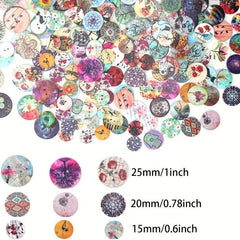 50pcs Wooden Buttons Multiple Styles Round Decorative Painted Wood