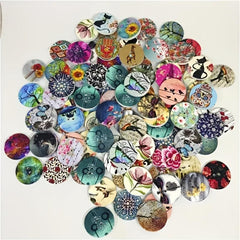 50pcs Wooden Buttons Multiple Styles Round Decorative Painted Wood