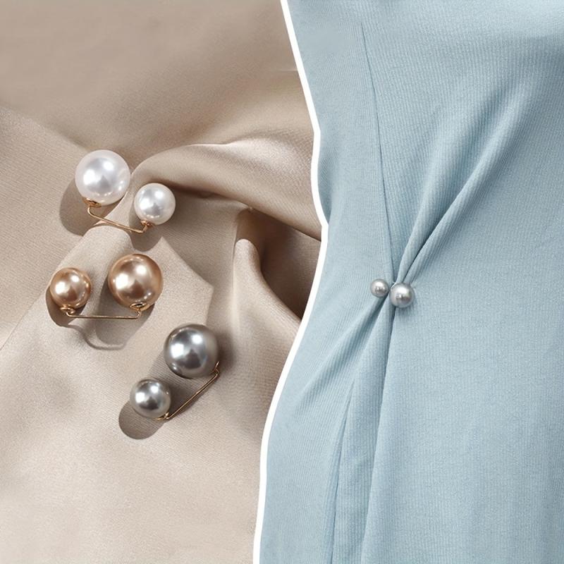 3pcs Pearls Brooches Dress Skirt Waist Tightening Brooch Pin