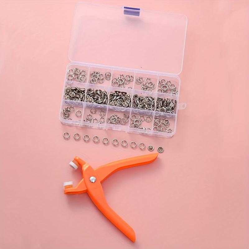 Snap Button Kit Hand Pressure Pliers 50 Snaps Box Metal DIY Crafts Sewing Supp
