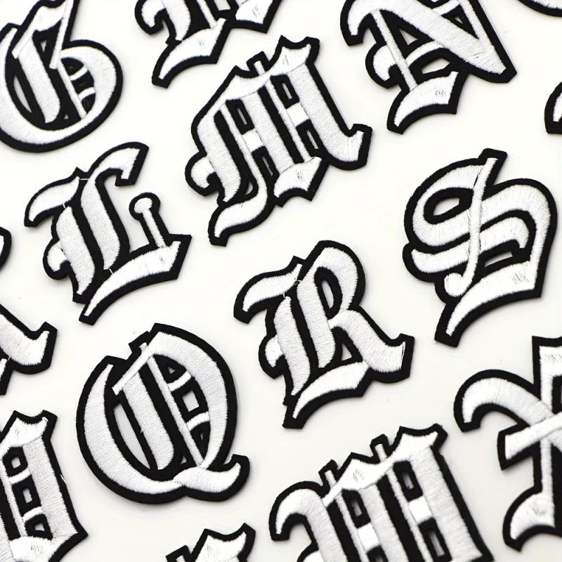 Gothic Alphabet Number Letter Embroidery Patches Iron On Sew On Patches