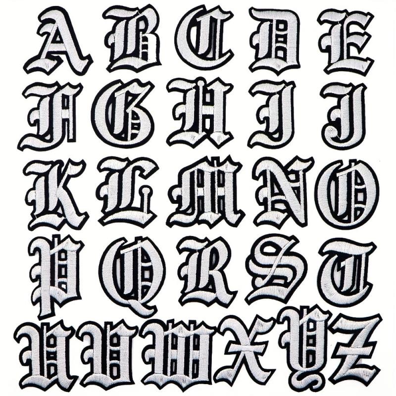 Gothic Alphabet Number Letter Embroidery Patches Iron On Sew On Patches