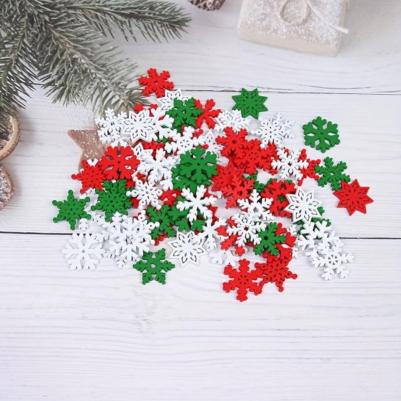 50pcs Snowflake Buttons Xmas Wood Chip Craft Patches 24mm Decorative Christmas