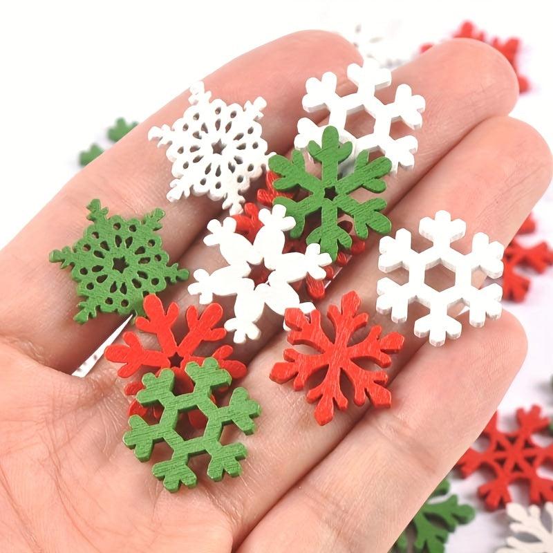 50pcs Snowflake Buttons Xmas Wood Chip Craft Patches 24mm Decorative Christmas