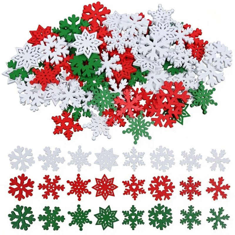 50pcs Snowflake Buttons Xmas Wood Chip Craft Patches 24mm Decorative Christmas