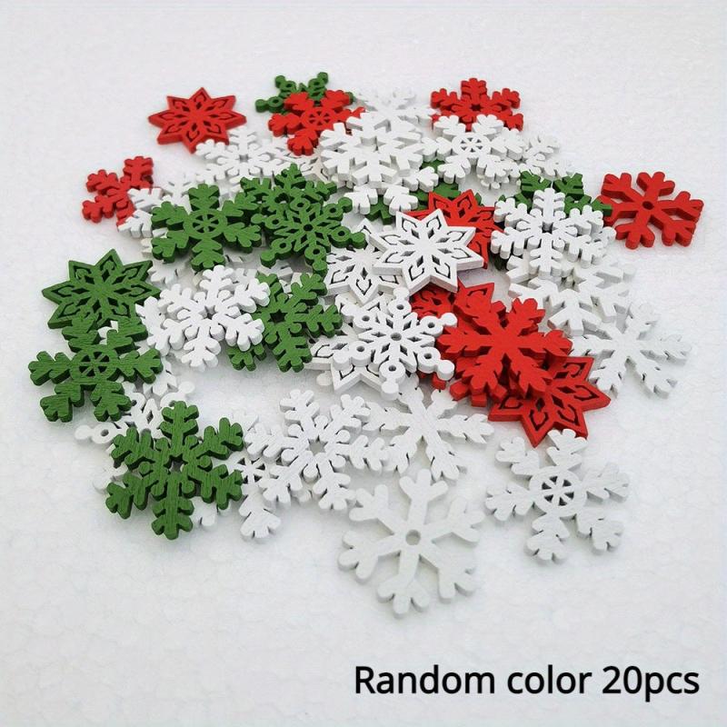 50pcs Snowflake Buttons Xmas Wood Chip Craft Patches 24mm Decorative Christmas