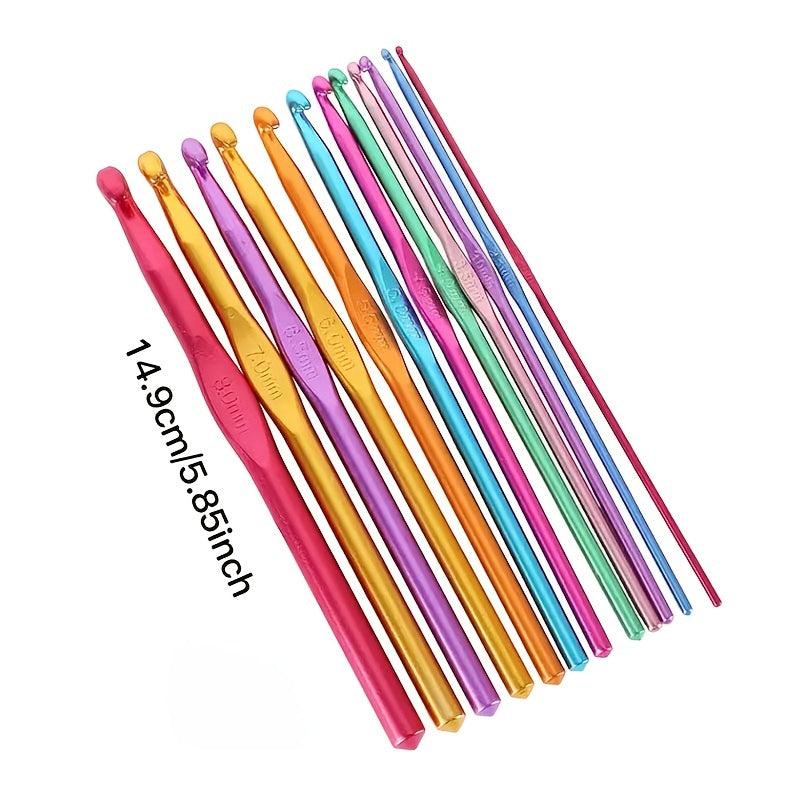 12pcs Multicolor Aluminum Crochet Hooks 2-8mm